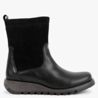 FLY LONDON Sauk Black Leather & Suede Ankle Boots Colour: Black Leathe