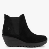 FLY LONDON Woss Black Suede Wedge Ankle Boots Colour: Black Suede