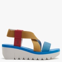 FLY LONDON Yabi Lipstick Yellow Azure Leather Mid Wedge Sandals Colour