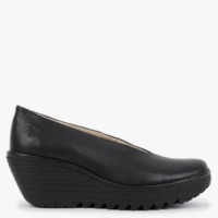 FLY LONDON Yaz Black Leather Wedge Court Shoes Colour: Black Leather