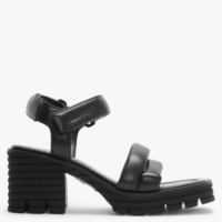 KENNEL & SCHMENGER Fire Black Leather Chunky Block Heel Sandals Size:
