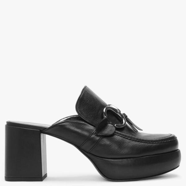 KENNEL & SCHMENGER Ira Black Leather Backless Block Heel Loafers Size: