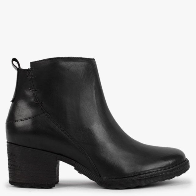 KHRIO Black Leather Block Heel Ankle Boots Colour: Black Leather