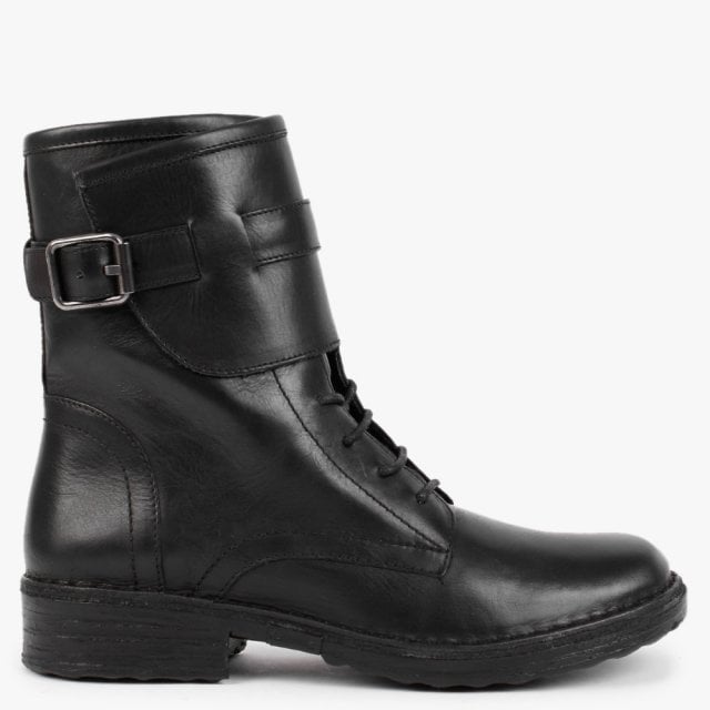 KHRIO Black Leather Cuffed Ankle Boots Colour: Black Leather