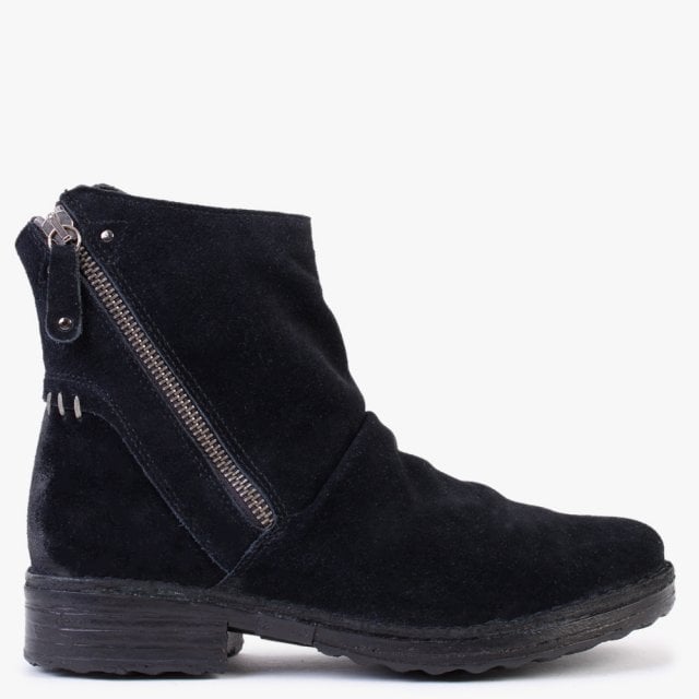 KHRIO Black Suede Ruched Ankle Boots Colour: Black Suede