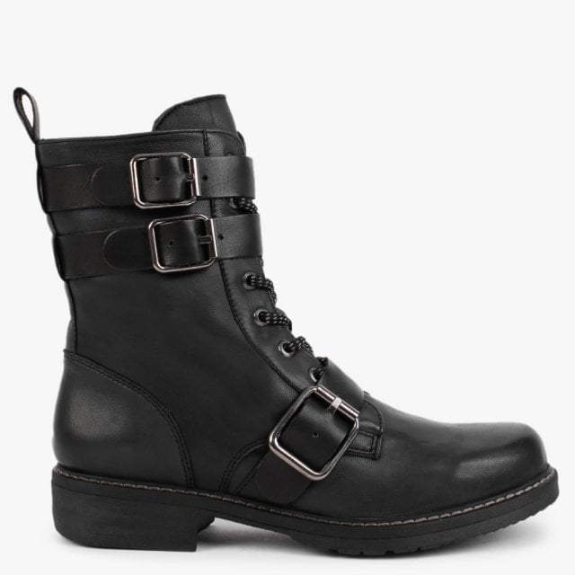 MANAS Black Leather Buckled Ankle Boots Colour: Black Leather
