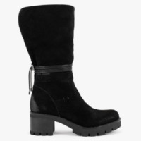 MANAS Black Suede Fold Over Cuffed Calf Boots Colour: Black Leather