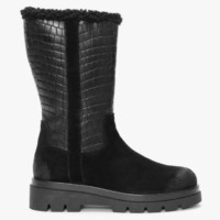 MANAS Black Suede Moc Croc Calf Boots Colour: Black Leather