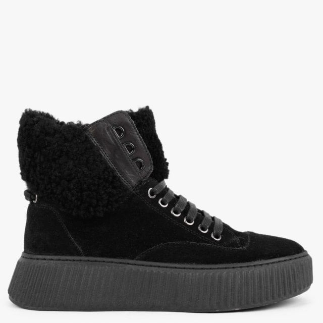 MANAS Black Suede Sporty Ankle Boots Colour: Black Leather