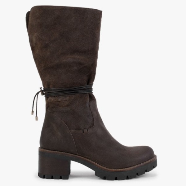 MANAS Brown Leather Fold Over Cuffed Calf Boots Size: 38
