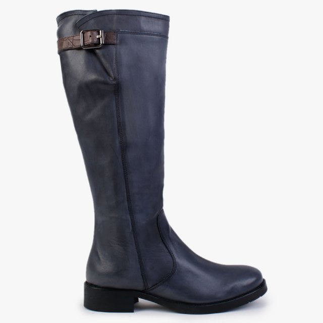 MANAS Navy Leather Knee High Boots Size: 35