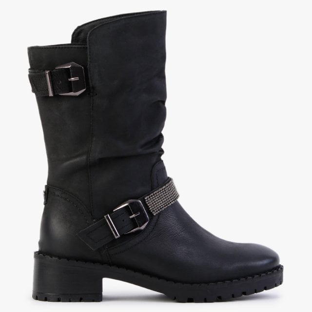 MODA IN PELLE Elsee Black Leather Rouched Calf Boots Colour: Black Sue