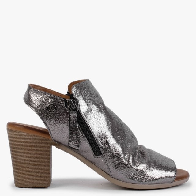 MODA IN PELLE Laurina Pewter Metallic Leather Heeled Sandals Size: 38
