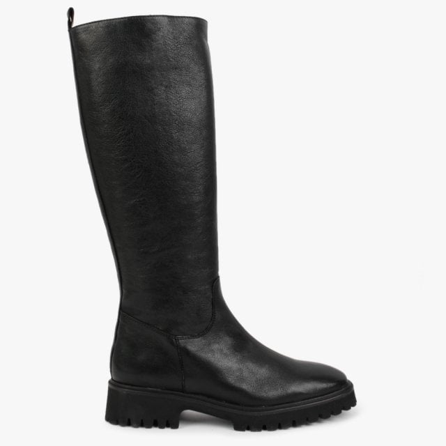 PEDRO MIRALLES Glaze Black Leather Knee Boots Colour: Black Leather