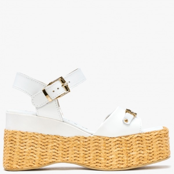 PRATIVERDI Babbitt White Leather Flatform Sandals Size: 37