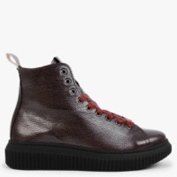 PRATIVERDI Burgundy Leather Lace Up Ankle Boots Size: 35