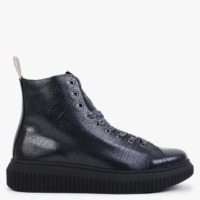 PRATIVERDI Navy Patent Leather Lace Up Ankle Boots Colour: Nvm