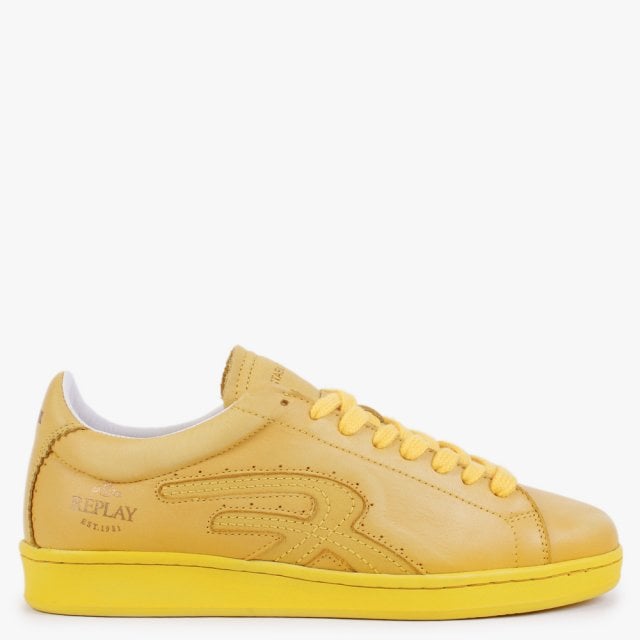 REPLAY Murray Block Yellow Leather Trainers Size: 36