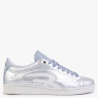 REPLAY Murray Lame Silver Light Blue Leather Trainers Size: 36