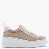 WONDERS Aria Beige Leather Perforated Flatform Trainers Colour: Beige