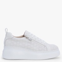 WONDERS Aria White Leather Perforated Flatform Trainers Size: 39