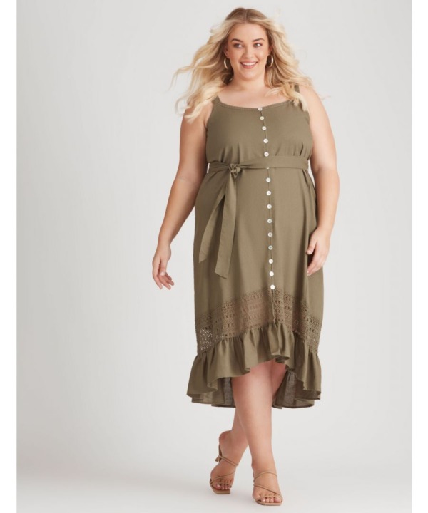 Beme Womens Strappy Woven Dress - Plus Size - Khaki - Size 22 UK