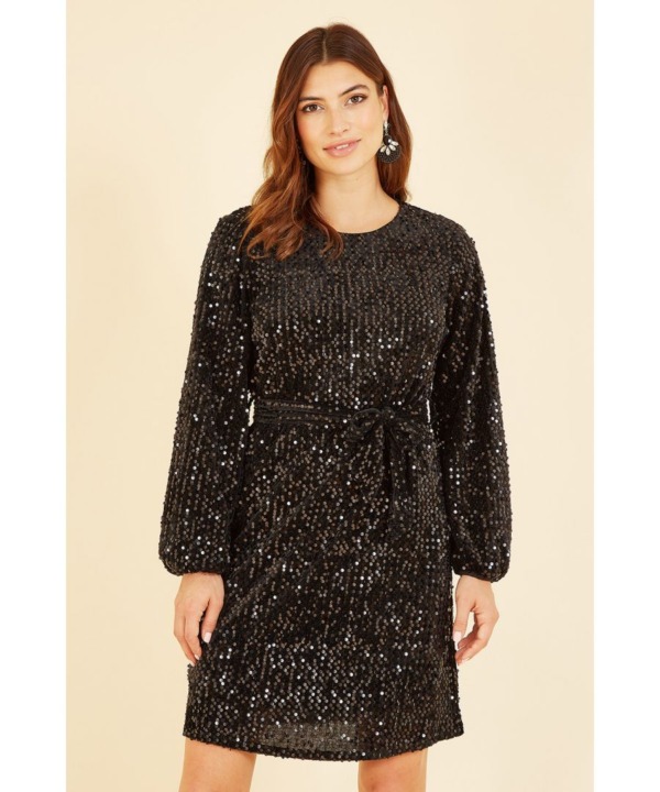 Mela London Womens Black Sequin Smock Dress - Size 22 UK