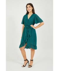 Mela London Womens Green Dash Print Wrap Dress - Size 22 UK