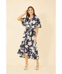Mela London Womens Navy Floral Print Midi Wrap Dress - Size 22 UK