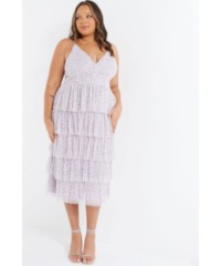 Quiz Womens Curve Lilac Sequin Tiered Midi Dress - Size 22 UK