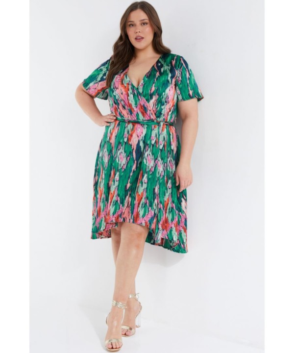 Quiz Womens Curve Multicoloured Satin Brushstroke Wrap Dress - Multicolour - Size 22 UK