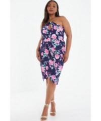Quiz Womens Curve Navy Floral Halter Neck Midi Dress - Size 22 UK