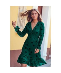 Sosandar Womens Green & Black Spot V Neck Fit & Flare Dress - Size 22 UK