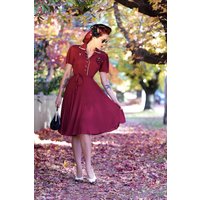 "Mae" Tea Dress in Wine with Cream Contrasts