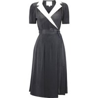 "Peggy" Wrap Dress in Black with Cream Contrast Collar