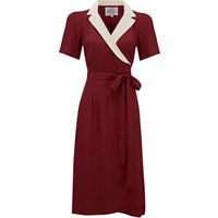 "Peggy" Wrap Dress in Wine with Cream Contrast Collar