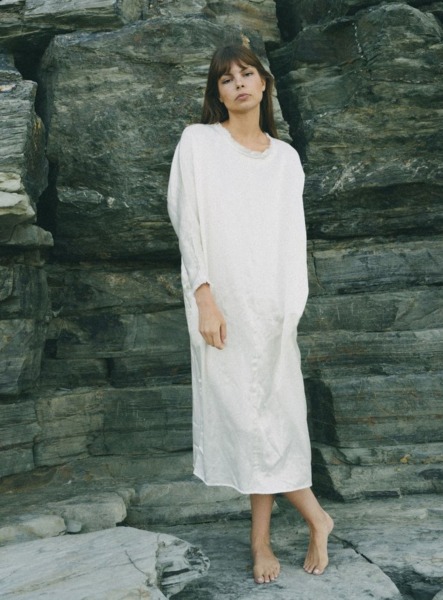 THE RAW LOVER DRESS in SILK and HEMP. Salt White - Last one by A Perfect Nomad by Young British Designers