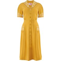 The "Loopy-Lou" Shirtwaister Dress in Mustard with Contrast RicRac