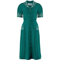 The "Loopy-Lou" Shirtwaister Dress in Teal with Contrast RicRac
