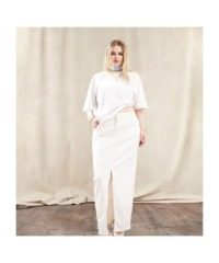 ASOS CURVE Womens DESIGN denim midi skirt with split hem in ecru-Neutral - White - Size 22 UK