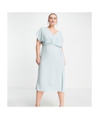 ASOS CURVE Womens DESIGN twist and drape front midi dress in duck egg-Blue - Size 22 UK