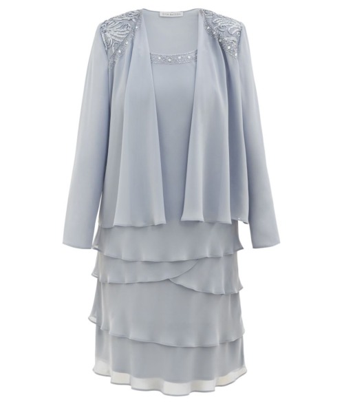 Gina Bacconi Womens Camira Lace Shoulder Bead Tier Jacket Dress - Grey - Size 22 UK
