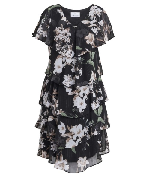 Gina Bacconi Womens Debbie Floral Print Tiered Dress - Size 22 UK