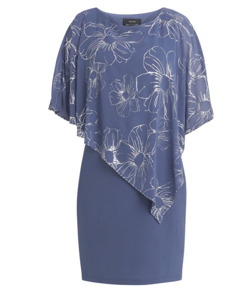 Gina Bacconi Womens Fiona Floral Glittered Asymmetric Dress - Blue - Size 22 UK