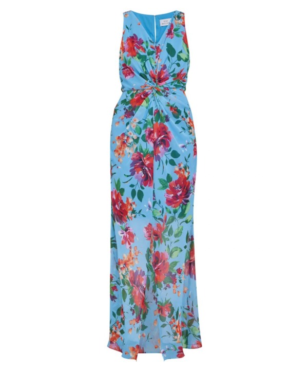 Gina Bacconi Womens Jennifer Printed Maxi Dress With Twist Bodice - Blue - Size 22 UK