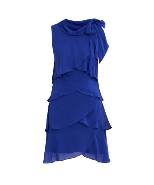 Gina Bacconi Womens Samira Short Sleeveless Tiered Dress With Tie Detail Neckline - Blue - Size 22 UK