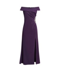 Gina Bacconi Womens Suzanne Portrait Collar Long Dress - Purple - Size 22 UK