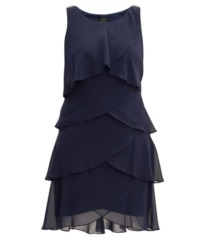 Gina Bacconi Womens Vesta Jewel-Shoulder Tiered Cocktail Dress - Navy - Size 22 UK
