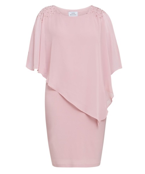 Gina Bacconi Womens Zenna Beaded Shoulder Chiffon Dress - Rose - Size 22 UK