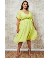 Goddiva  Flutter Sleeve Wrap Midi Dress – Yellow